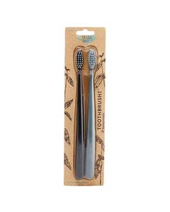 The Natural Family Co. Pirate Black and Monsoon Mist Biodegradable Toothbrushes Twin Pack