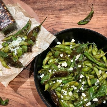 Sweet & Smoky Blistered Shishito Peppers & Edamame