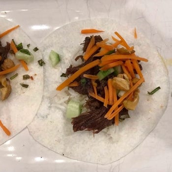 Korean BBQ Short Rib Tacos in Jicama Wraps with Thai Chili Lime Cashews