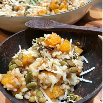 Umami Roasted Butternut Squash Risotto with Hot Honey Pepitas