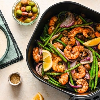 Air Fryer Mediterranean Lemon Shrimp and Vegetables