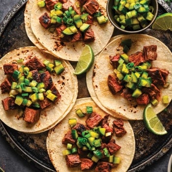 Smoky Sriracha Steak Tacos with Cucumber Slaw 