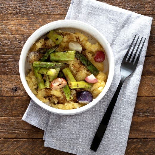 Slow Cooker Spring Vegetable Polenta with Feta and Balsamic