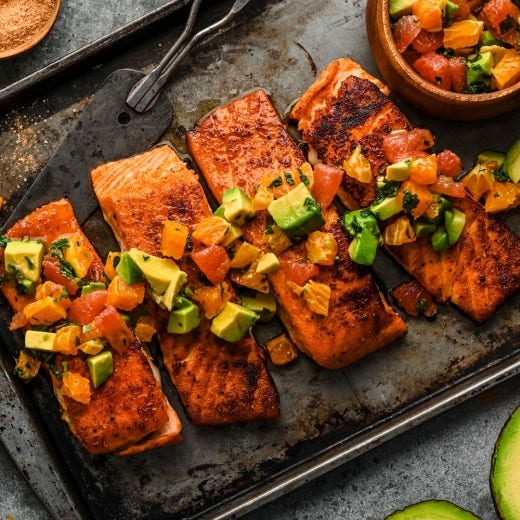Maple Vanilla Bourbon Salmon with Avocado Citrus Salsa Maple Vanilla Bourbon Salmon with Avocado Citrus Salsa