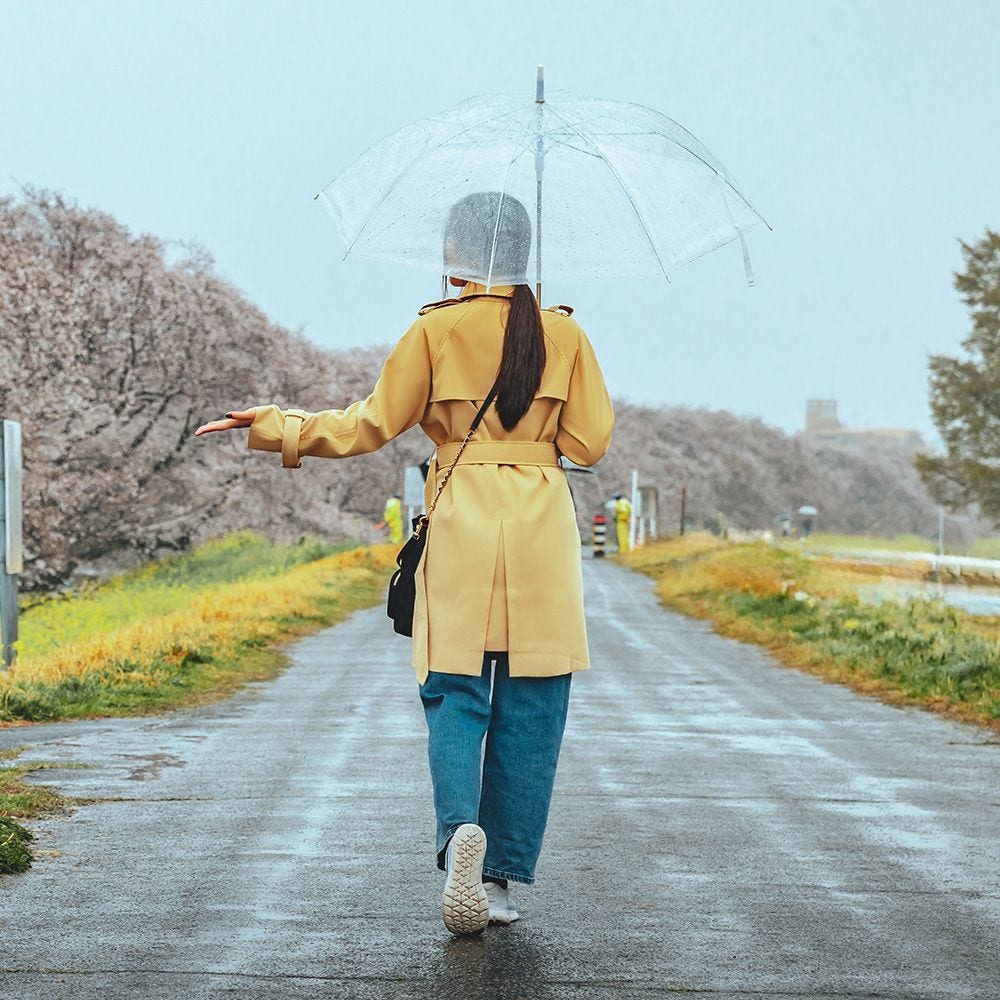 girl walking in rain
