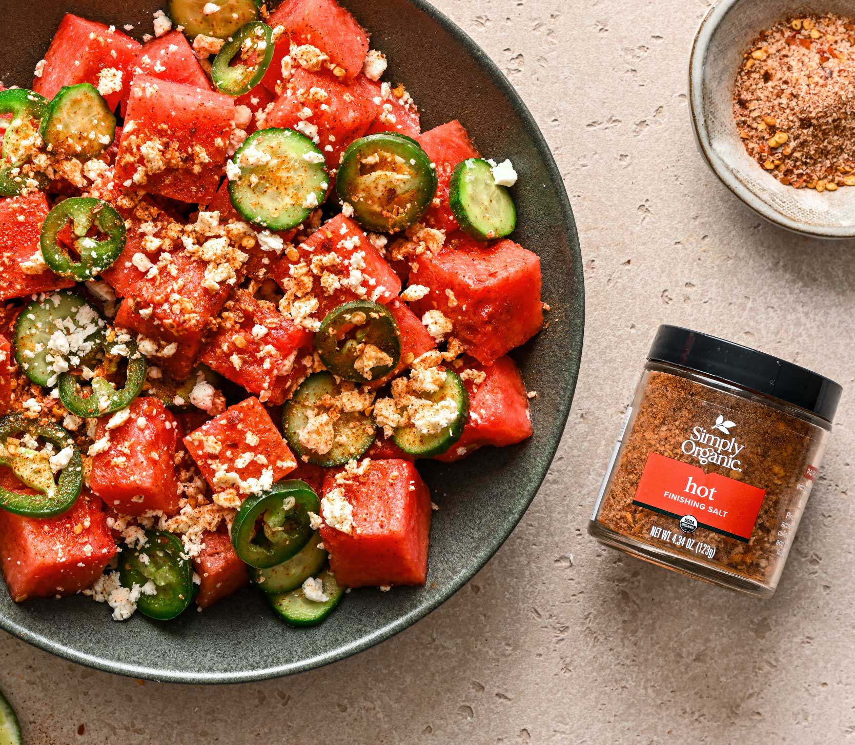 hot finishing salt featured image hot finishing salt beside bowl of watermelon and peppers