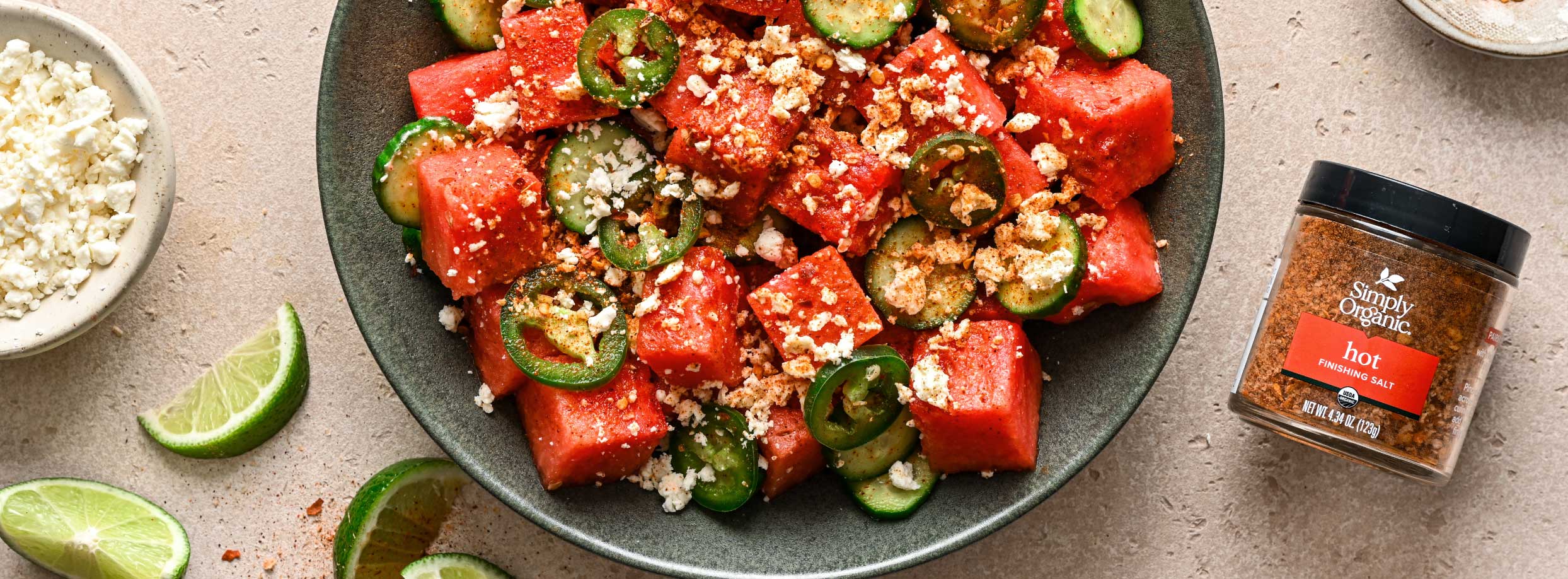 hot finishing salt featured image hot finishing salt beside bowl of watermelon and peppers
